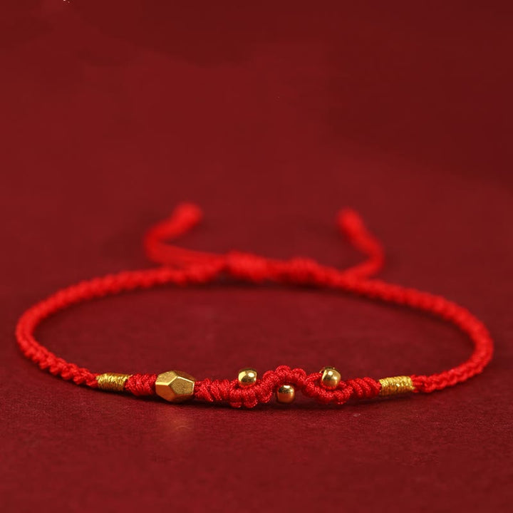 Buddha Stones 999 Gold Year of the Snake Mini Gold Bead Handmade Luck Protection Braided Bracelet - Red(Wrist Circumference 14-18cm) - 999 Gold Mini Three Bead Snake - image 13