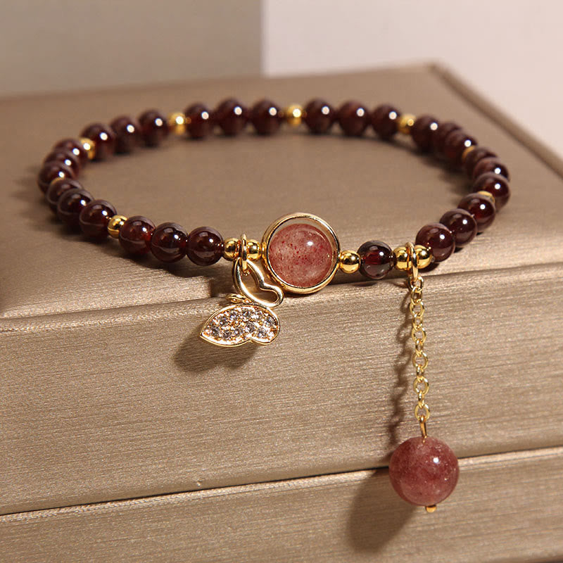 Buddha Stones Natural Garnet Strawberry Quartz Butterfly Protection Bracelet - image 4
