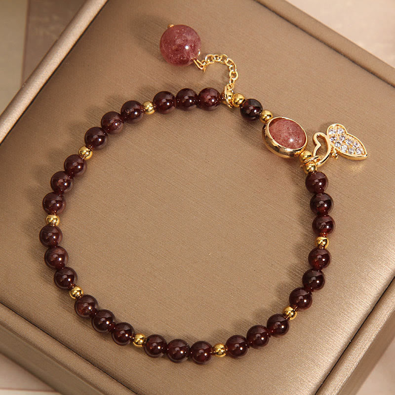 Buddha Stones Natural Garnet Strawberry Quartz Butterfly Protection Bracelet - image 1