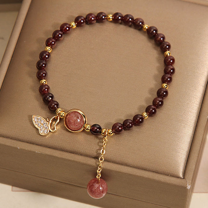 Buddha Stones Natural Garnet Strawberry Quartz Butterfly Protection Bracelet - image 3