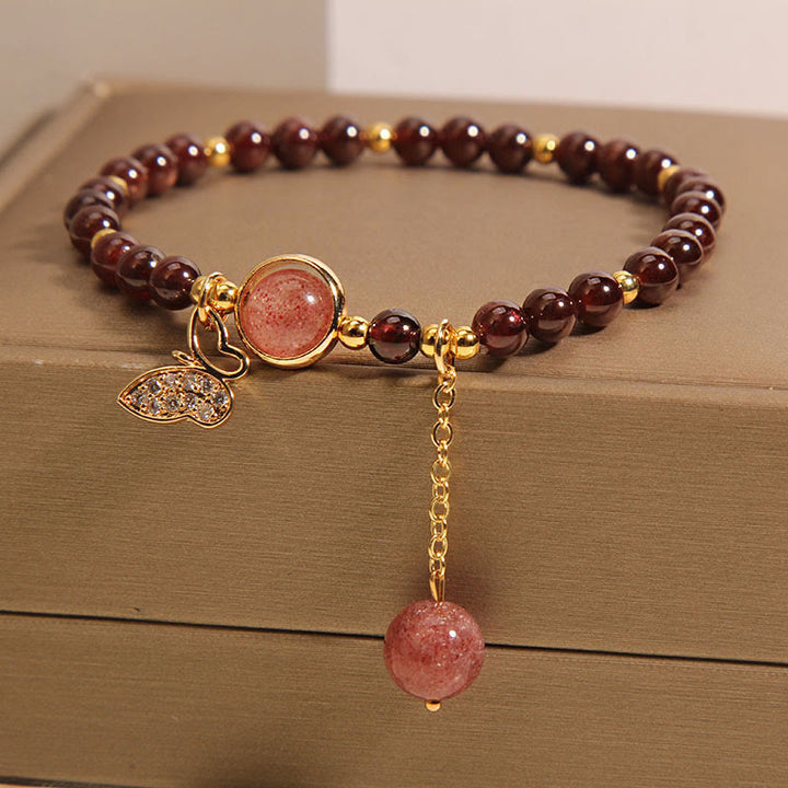 Buddha Stones Natural Garnet Strawberry Quartz Butterfly Protection Bracelet - image 5