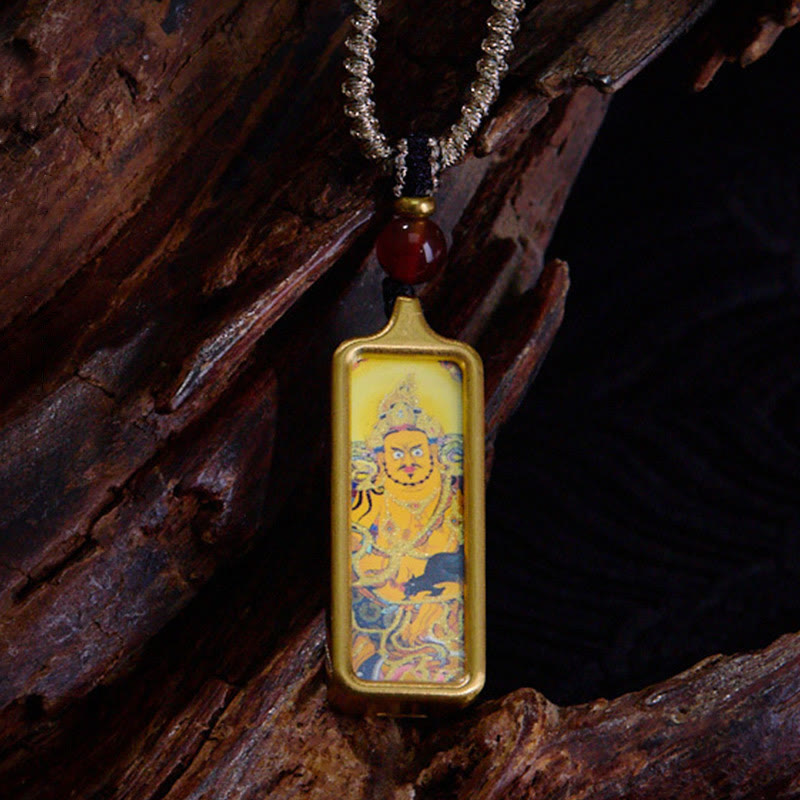 Buddha Stones Tibet Zakiram Yellow God of Wealth Nine Tailed Fox Hand-Painted Thangka Calm Necklace Pendant - Yellow God of Wealth - image 7