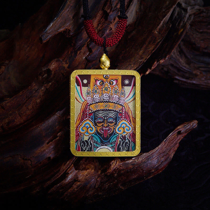 Buddha Stones Tibetan Zakiram Nine Tailed Fox Yellow God of Wealth Painted Thangka Hope Necklace Pendant - Zakiram Beige - image 19