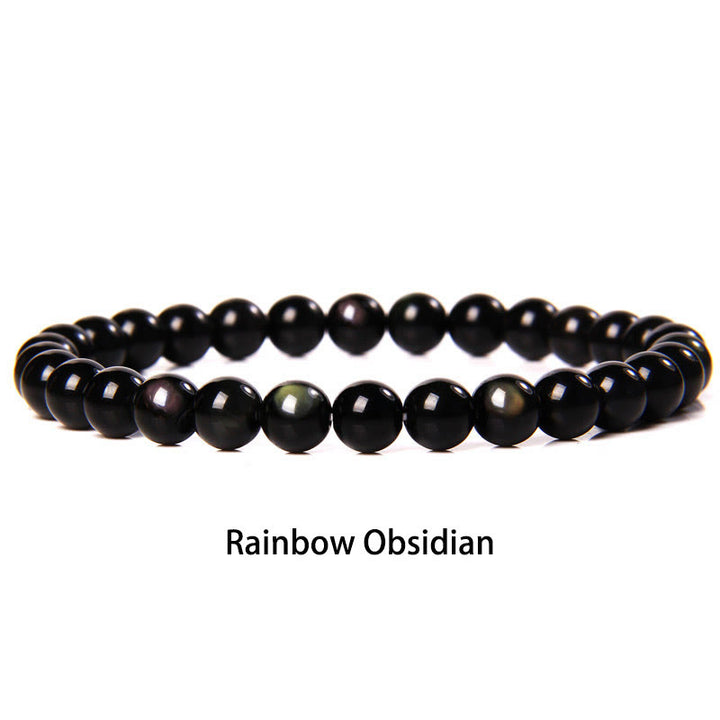 Buddha Stones 6mm Various Stone Crystal Black Glitter Stone Red Tiger Eye Beads Protection Bracelet - Rainbow Obsidian - 6mm(Wrist Circumference 14-16cm) - image 34