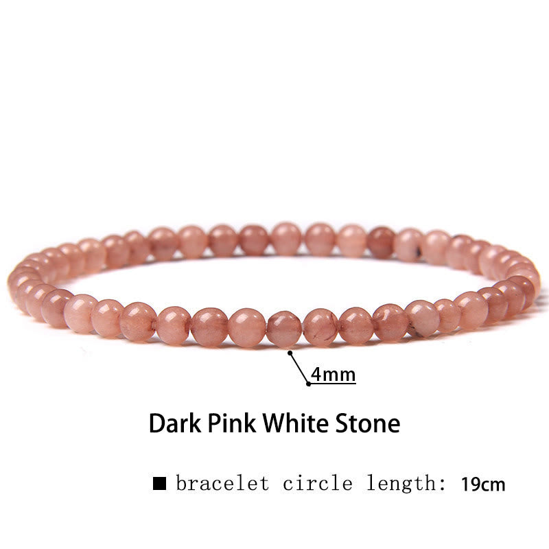 Buddha Stones 4mm Various Stone Crystal Mini Beads Healing Bracelet - Dark Pink White Stone - 4mm(Wrist Circumference 14-17cm) - image 6