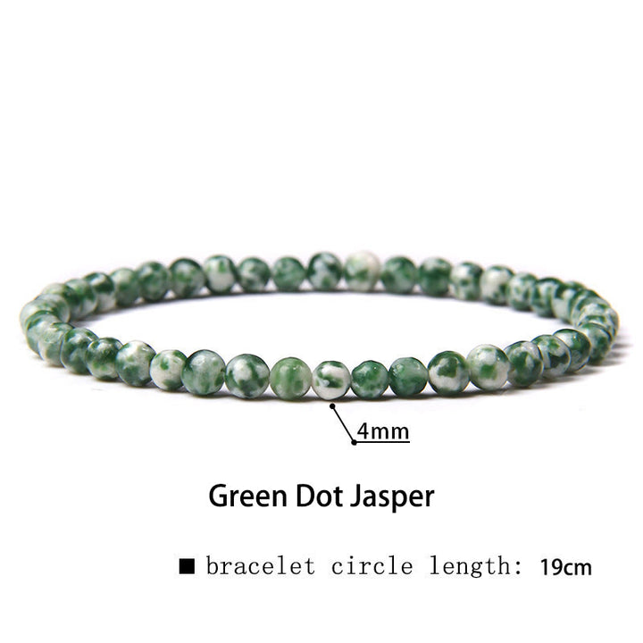Buddha Stones 4mm Various Stone Crystal Mini Beads Healing Bracelet - Green Dot Jasper - 4mm(Wrist Circumference 14-17cm) - image 18