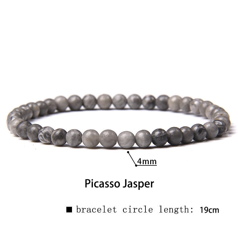 Buddha Stones 4mm Various Stone Crystal Mini Beads Healing Bracelet - Picasso Jasper - 4mm(Wrist Circumference 14-17cm) - image 33