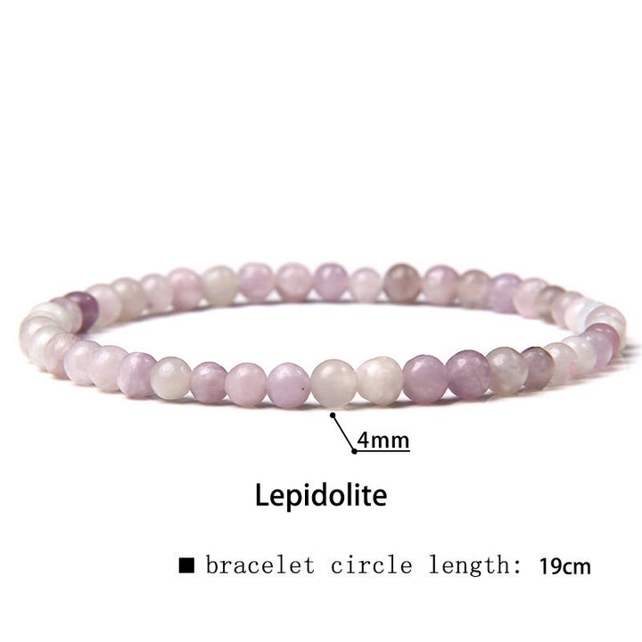 Buddha Stones 4mm Various Stone Crystal Mini Beads Healing Bracelet - Lepidolite - 4mm(Wrist Circumference 14-17cm) - image 27