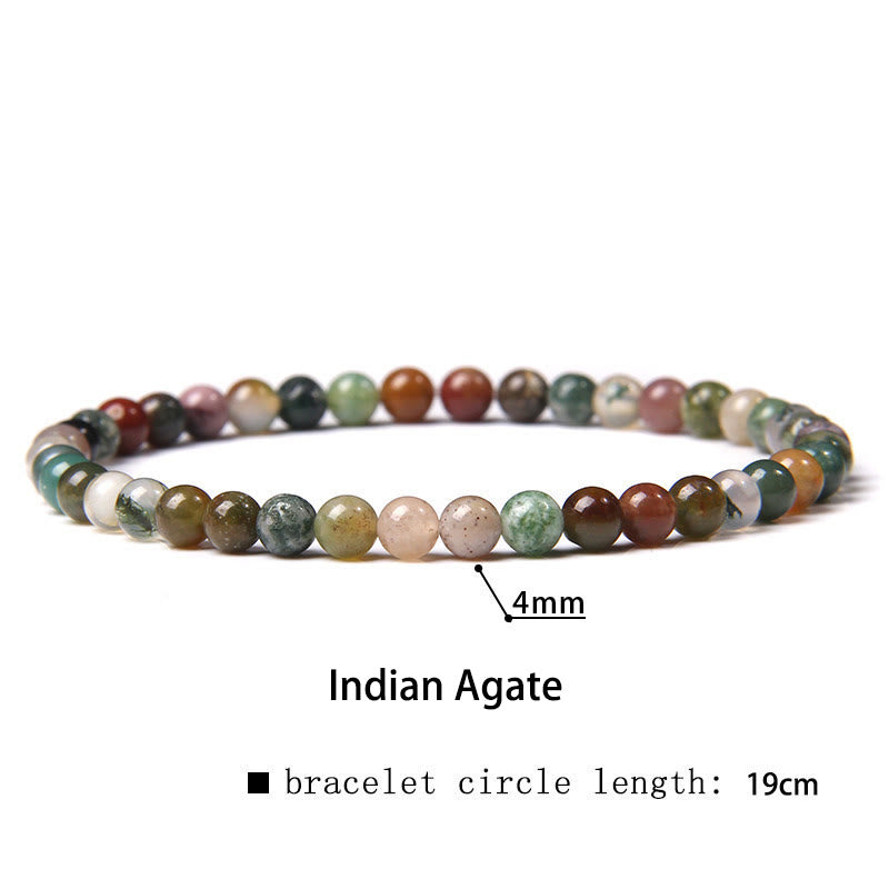 Buddha Stones 4mm Various Stone Crystal Mini Beads Healing Bracelet - Indian Agate - 4mm(Wrist Circumference 14-17cm) - image 30