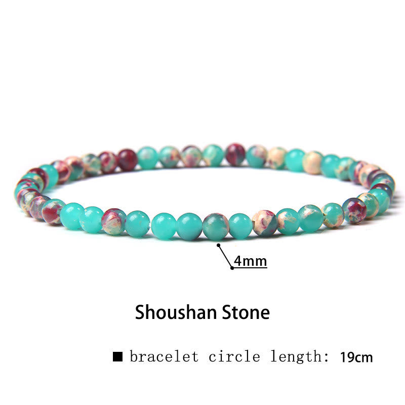 Buddha Stones 4mm Various Stone Crystal Mini Beads Healing Bracelet - Shoushan Stone - 4mm(Wrist Circumference 14-17cm) - image 43