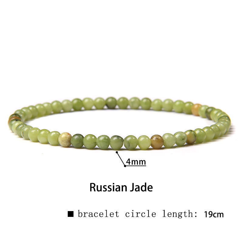 Buddha Stones 4mm Various Stone Crystal Mini Beads Healing Bracelet - Russian Jade - 4mm(Wrist Circumference 14-17cm) - image 58