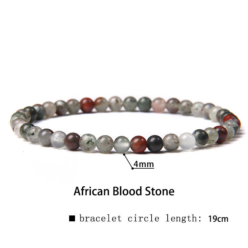 Buddha Stones 4mm Various Stone Crystal Mini Beads Healing Bracelet - African Blood Stone - 4mm(Wrist Circumference 14-17cm) - image 56