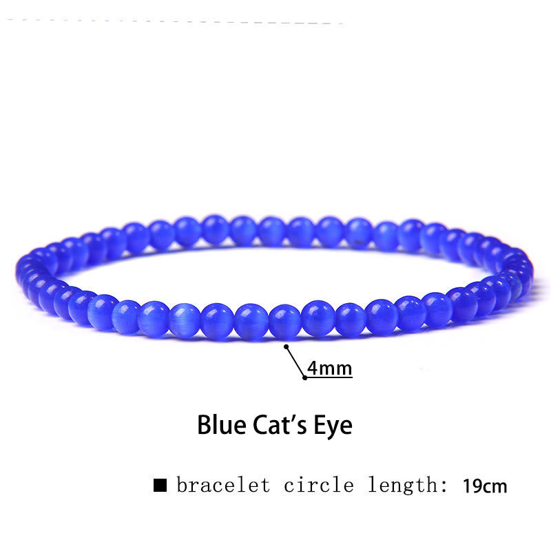 Buddha Stones 4mm Various Stone Crystal Mini Beads Healing Bracelet - Blue Cat's Eye - 4mm(Wrist Circumference 14-17cm) - image 64