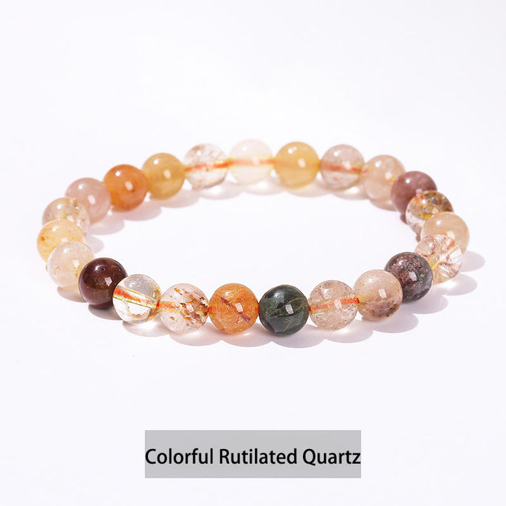 Buddha Stones Various Crystal Stone Amethyst Green Aventurine Rose Quartz Healing Bracelet - Colorful Rutilated Quartz - 10mm(Wrist Circumference 14-16cm) - image 19
