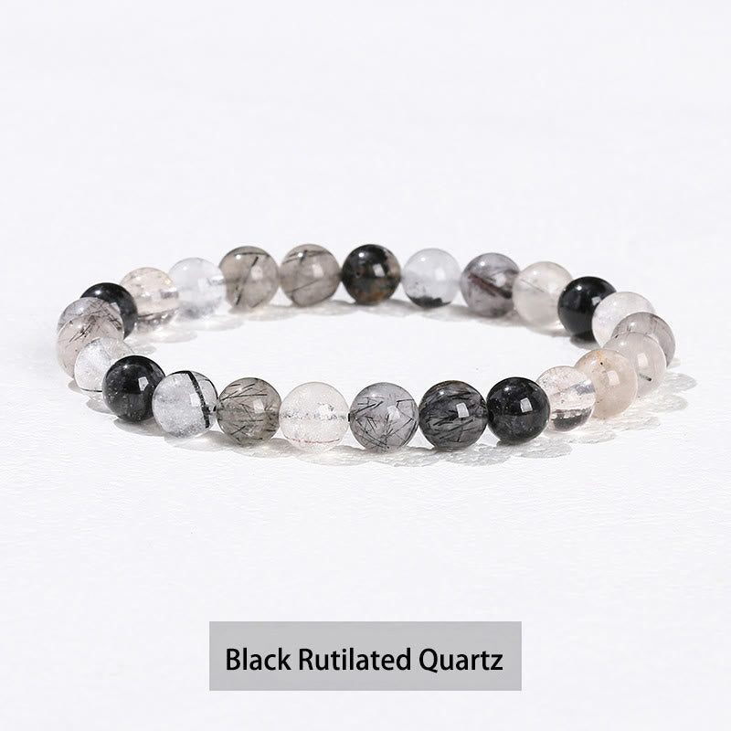 Buddha Stones Various Crystal Stone Amethyst Green Aventurine Rose Quartz Healing Bracelet - Black Rutilated Quartz - 10mm(Wrist Circumference 14-16cm) - image 21