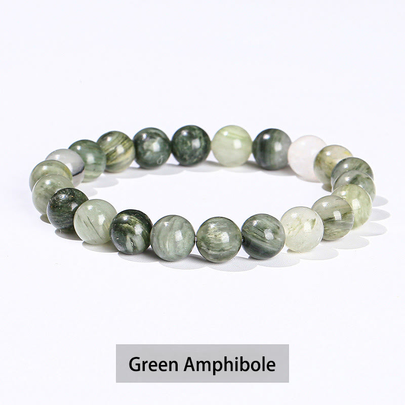 Buddha Stones Various Crystal Stone Amethyst Green Aventurine Rose Quartz Healing Bracelet - Green Amphibole - 10mm(Wrist Circumference 14-16cm) - image 35