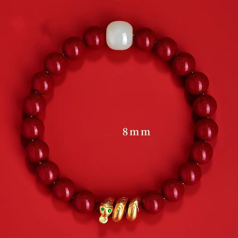 Buddha Stones Cinnabar Bead Hetian Jade Year Of The Snake Blessing Bracelet - image 3
