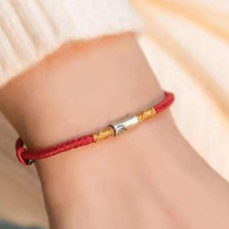 Buddha Stones Handmade 925 Sterling Silver Bamboo Design Red String Luck Braided Bracelet - image 4