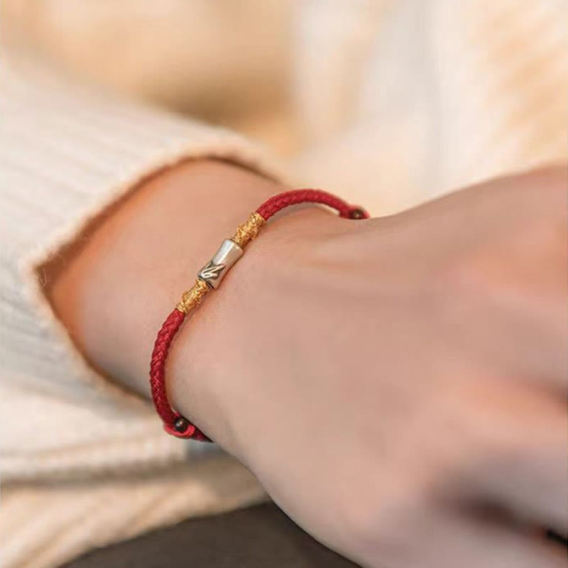Buddha Stones Handmade 925 Sterling Silver Bamboo Design Red String Luck Braided Bracelet - image 9