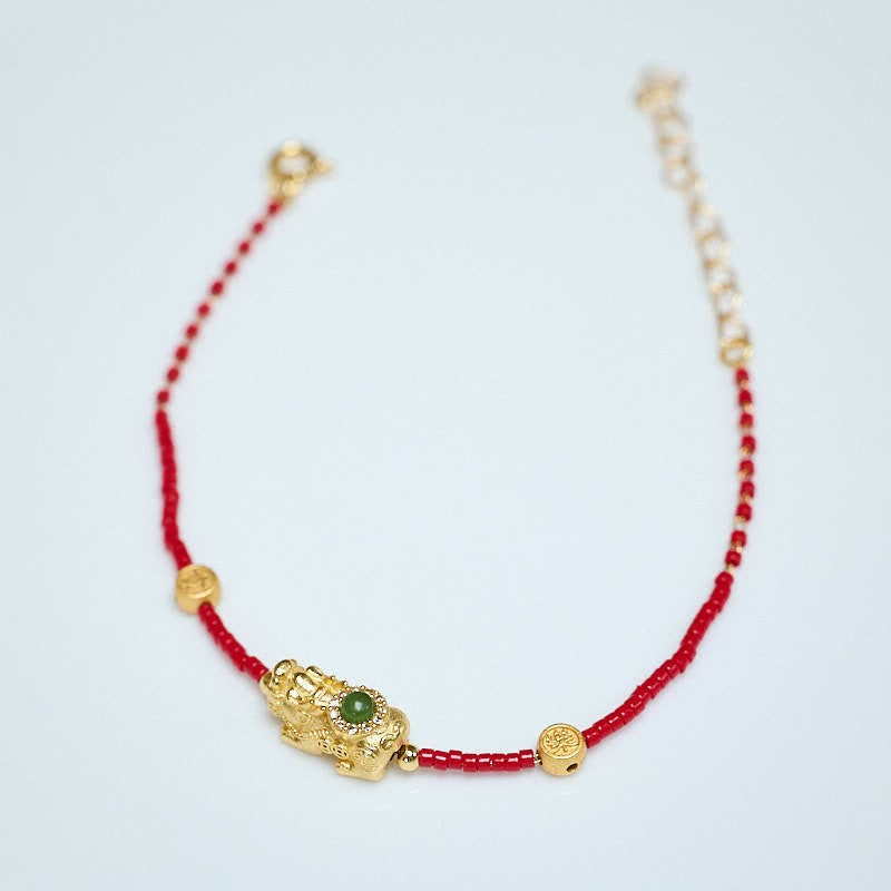 Buddha Stones 925 Sterling Silver Plated 24k Gold Liuli Glass Bead PiXiu Four Leaf Clover Joy And Happiness Wealth Bracelet - 24k Gold Plated 925 Sterling Silver Liuli PiXiu(Wrist Circumference: 14-16cm) - image 9