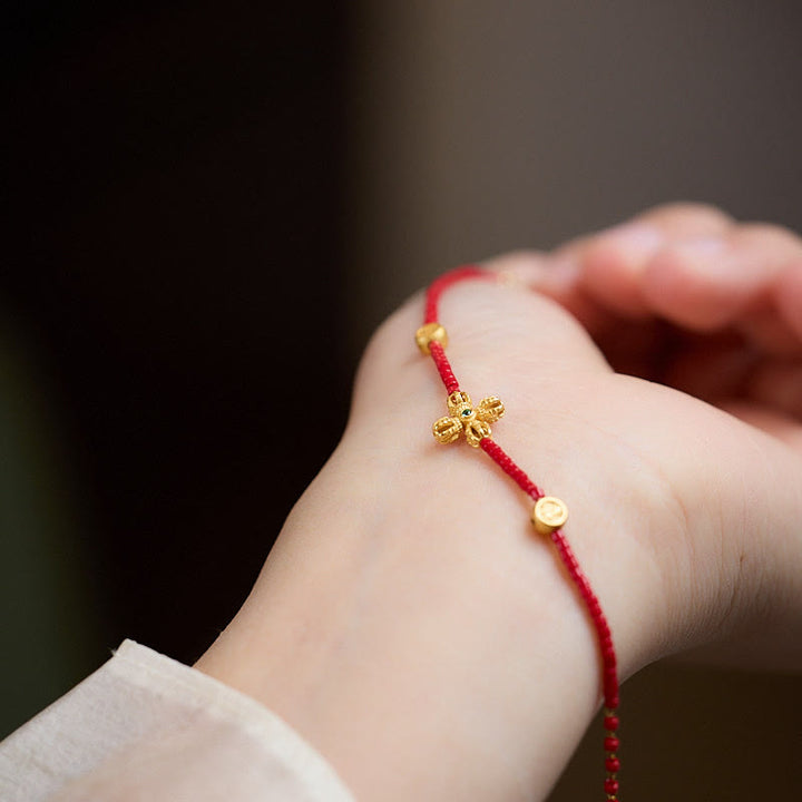 Buddha Stones 925 Sterling Silver Plated 24k Gold Liuli Glass Bead PiXiu Four Leaf Clover Joy And Happiness Wealth Bracelet - image 3