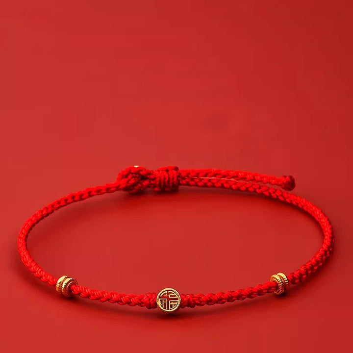 Buddha Stones Handmade Braided Red String 925 Sterling Silver Fu Character Luck Bracelet - Red String 925 Sterling Silver(Wrist Circumference: 5.9-6.7 in / 15-17 cm) - image 0