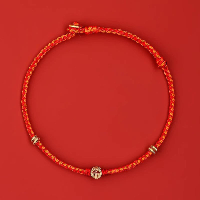 Buddha Stones Handmade Braided Red String 925 Sterling Silver Fu Character Luck Bracelet - Gold String 925 Sterling Silver(Wrist Circumference: 5.9-6.7 in / 15-17 cm) - image 15