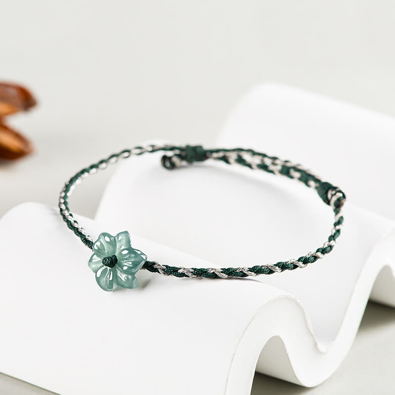 Buddha Stones Handmade Green String Jade Orchid Braided Prosperity Bracelet - image 3