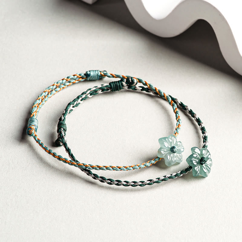 Buddha Stones Handmade Green String Jade Orchid Braided Prosperity Bracelet - image 1