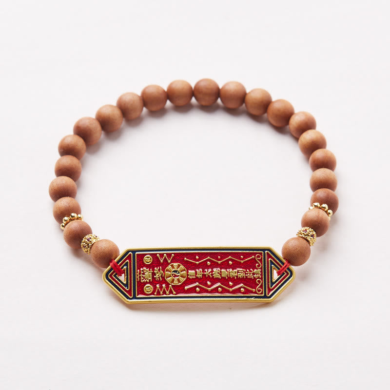 Buddha Stones Sandalwood Wood Bead Gold Plated Copper Bagua Yin Yang Chinese Character Harmony Bracelet - image 1