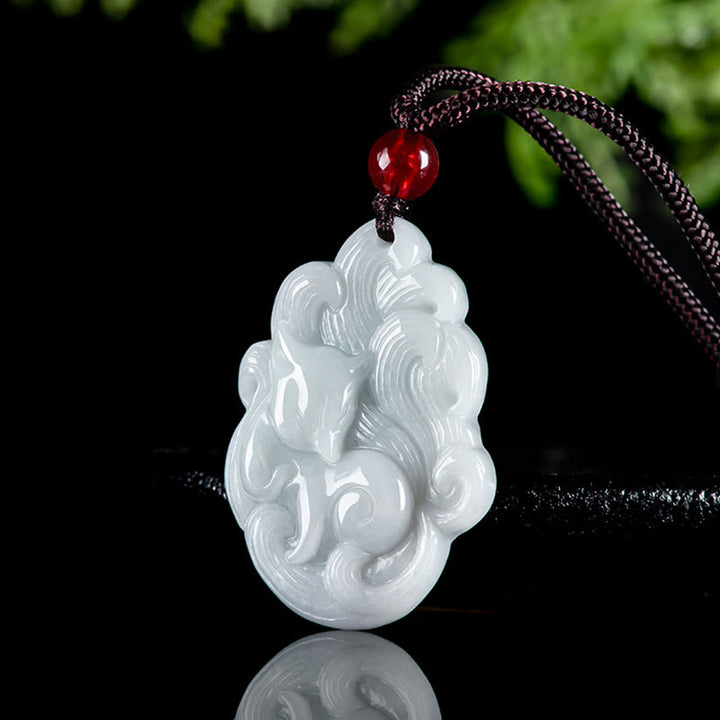 Buddha Stones Natural Jade Nine Tailed Fox Luck Necklace Pendant - image 2