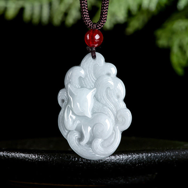 Buddha Stones Natural Jade Nine Tailed Fox Luck Necklace Pendant - Jade(Prosperity♥Abundance) - image 0
