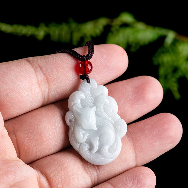 Buddha Stones Natural Jade Nine Tailed Fox Luck Necklace Pendant - image 4
