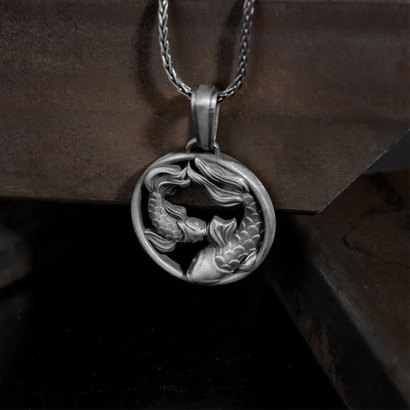 Buddha Stones Pure Tin Pisces Double Koi Fish Wealth Necklace Pendant - image 1