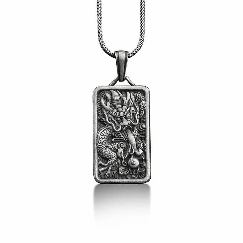 Buddha Stones Pure Tin Dragon Success Protection Necklace Pendant - image 1