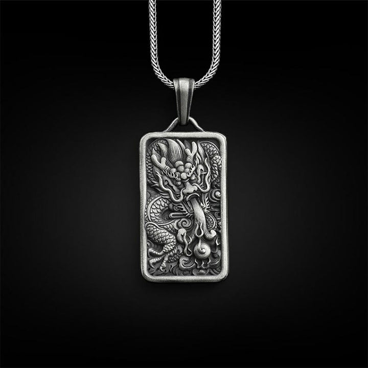 Buddha Stones Pure Tin Dragon Success Protection Necklace Pendant - Dragon Pendant&Titanium Steel Chain - image 0