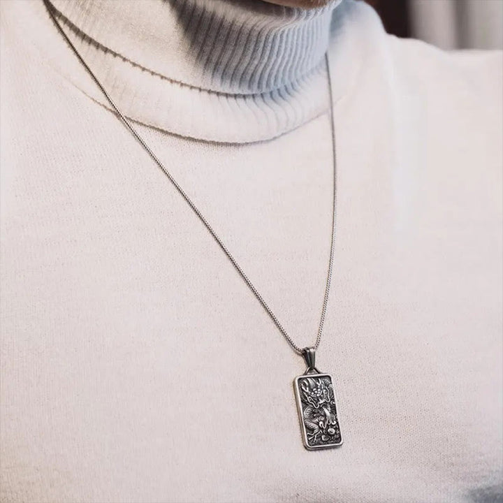 Buddha Stones Pure Tin Dragon Success Protection Necklace Pendant - image 2