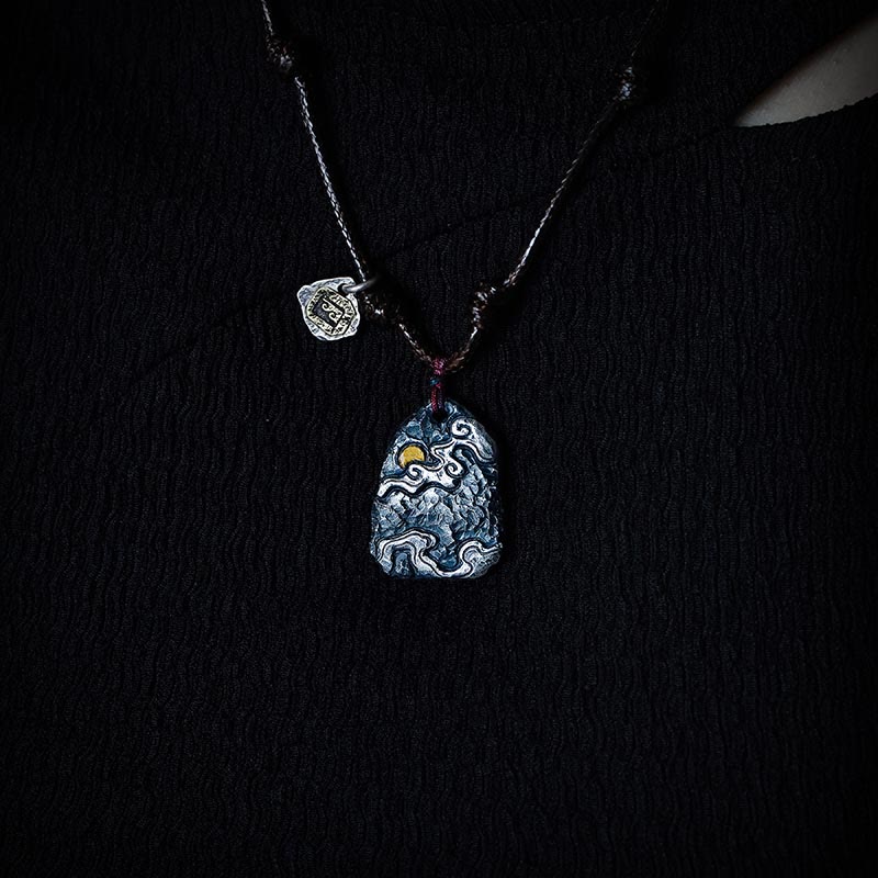 Buddha Stones 999 Sterling Silver 24k Gold Auspicious Clouds Protection Necklace Pendant - image 4