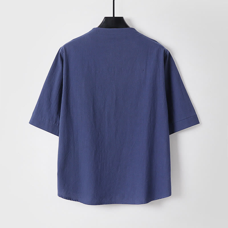 Buddha Stones Plain Color Three Quarter Sleeve One Button Cotton Linen Men's Shirt - image 6