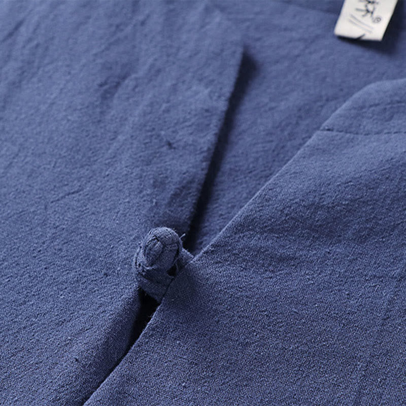 Buddha Stones Plain Color Three Quarter Sleeve One Button Cotton Linen Men's Shirt - image 10