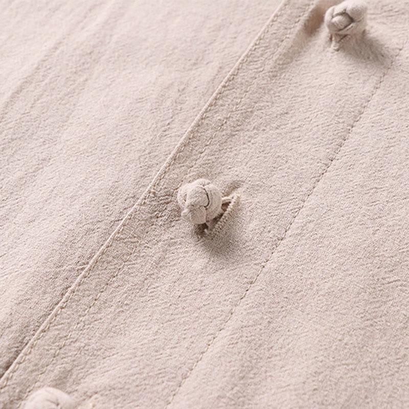 Buddha Stones Casual Plain Color Three Quarter Sleeve Front Button Cotton Linen Men's Shirt With Pockets - image 4