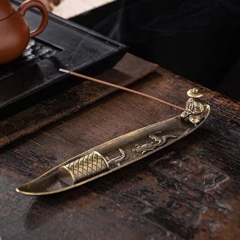 Buddha Stones Fisherman Boat Koi Fish Zinc Alloy Incense Stick Holder Healing Incense Burner Decoration - image 2