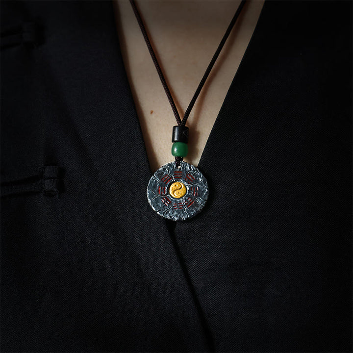 Buddha Stones 999 Sterling Silver 24k Gold Bagua Tai Chi Yin Yang Design Mountain Ghosts Spend Money Harmony Necklace Pendant - image 1
