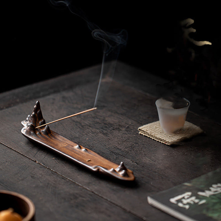 Buddha Stones Mountains Boat Design Spiritual Healing Ceramic Stick Incense Burner Decoration - image 3