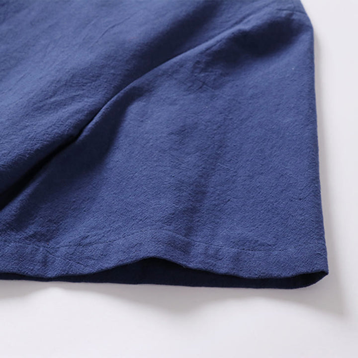 Buddha Stones Casual Plain Color Short Sleeve One Frog Button Cotton Linen Men's Shirt - image 11