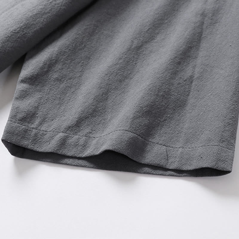 Buddha Stones Casual Plain Color Two Buttons V-neck Three Quarter Sleeve Cotton Men's Shirt - image 11