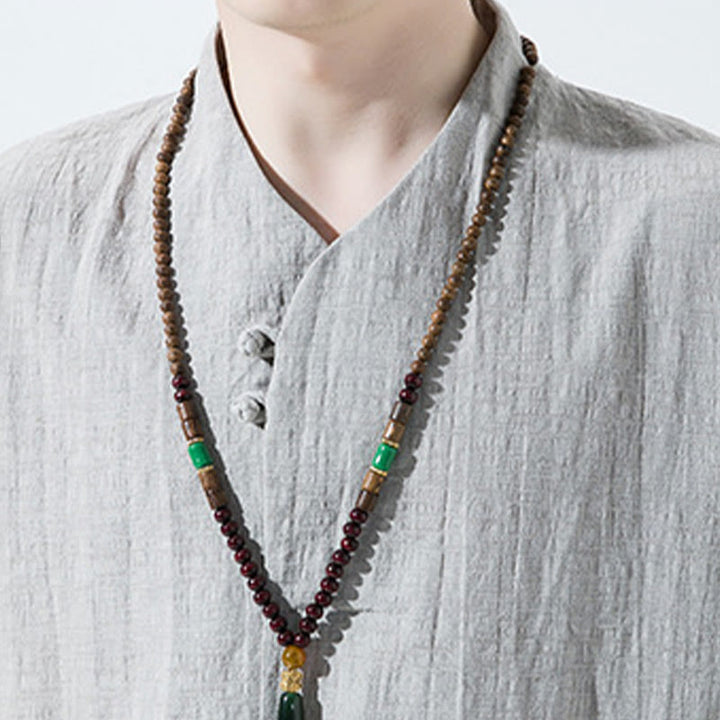 Buddha Stones Casual Solid Color Two Buttons V-neck Three Quarter Sleeve Cotton Linen Men's Shirt - image 8