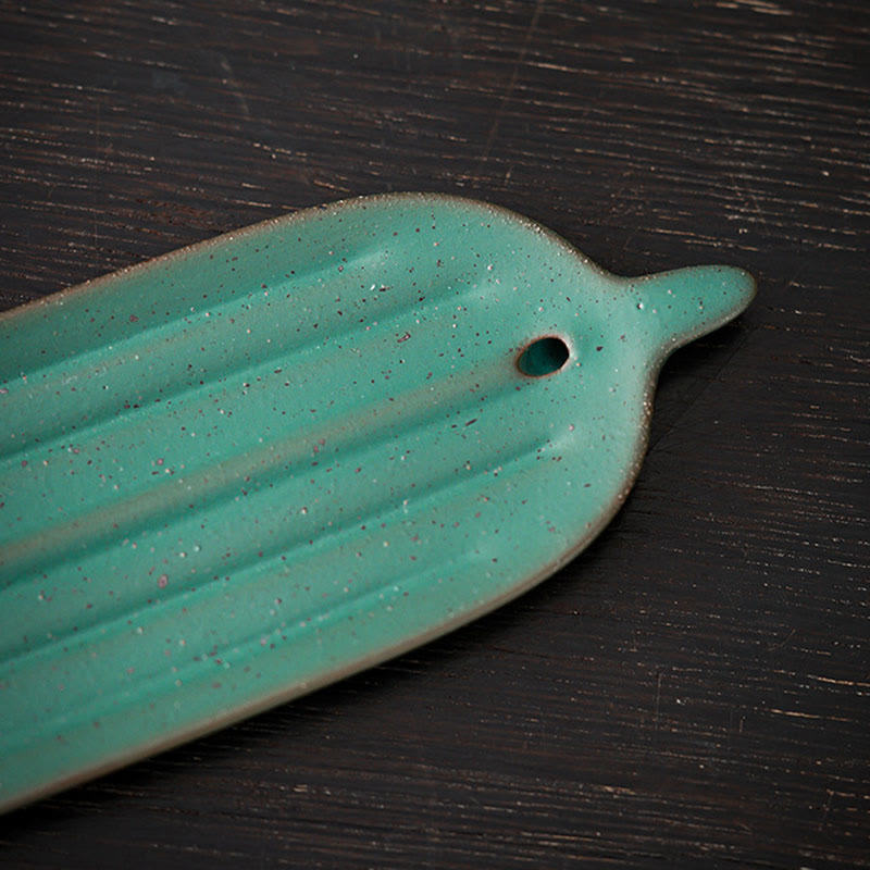 Buddha Stones Green Bamboo Leaf Healing Ceramic Incense Burner Decoration - image 7