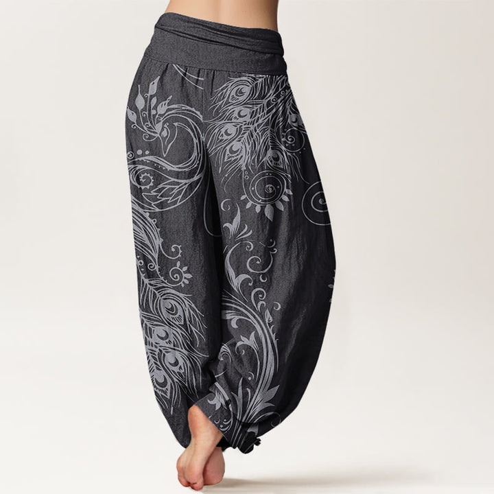 Buddha Stones Cotton Casual Peacock Design Women's Elastic Waist Harem Pants - image 8