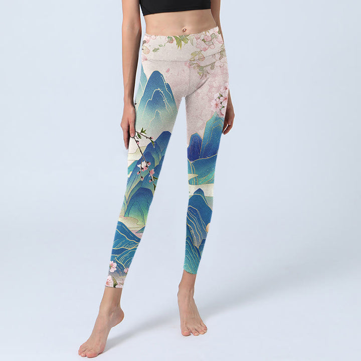 Buddha Stones Plum Blossoms Mountains Print Gym Leggings Women's Yoga Pants - image 5